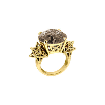 Celtic Heart with Merkaba Solid Yellow Gold Cocktail Ring with Large Gemstone GRI1698